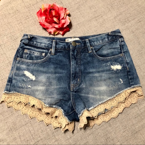 Free People Pants - Free People High Rise Festival Lace Jean Shorts